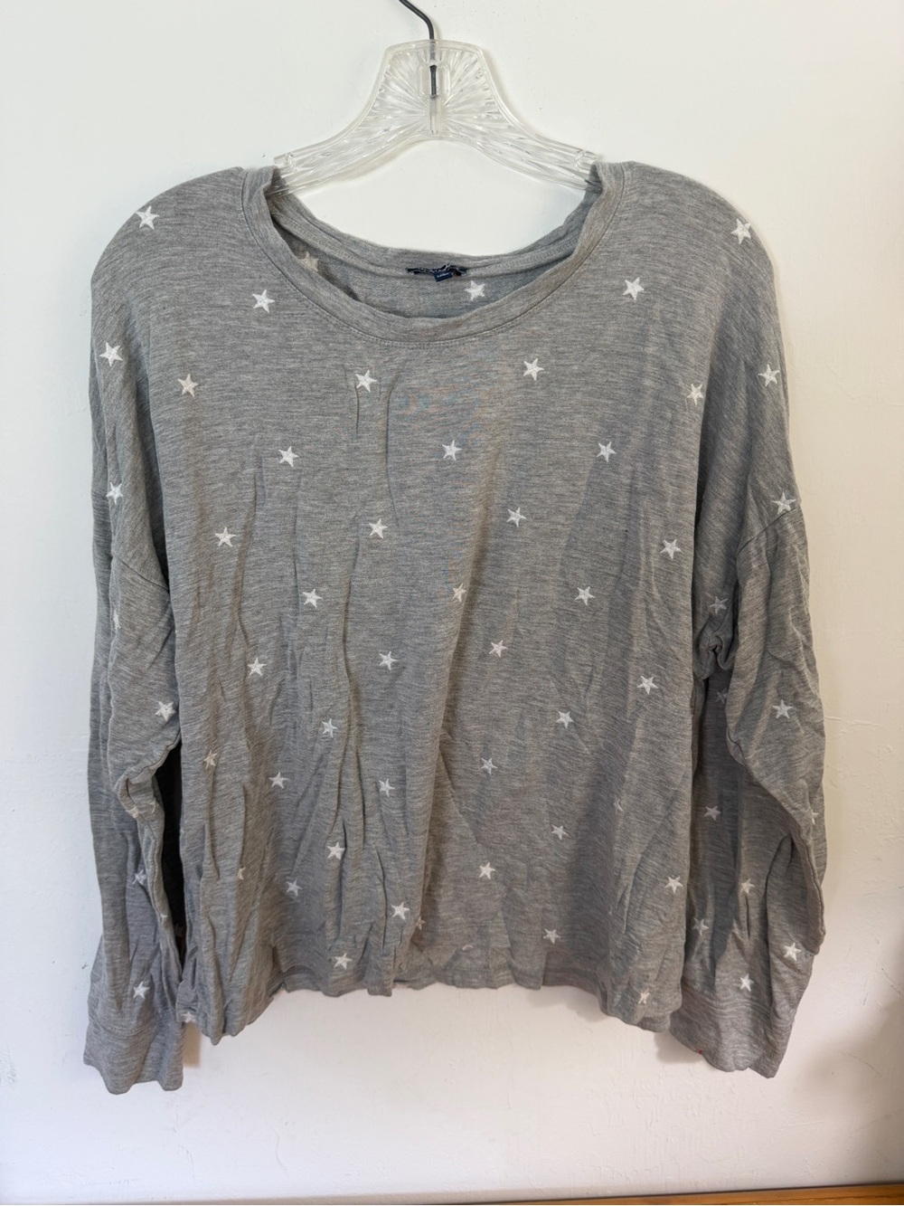 Splendid XL Gray & White Embroidered Star Print Soft Knit Shirt